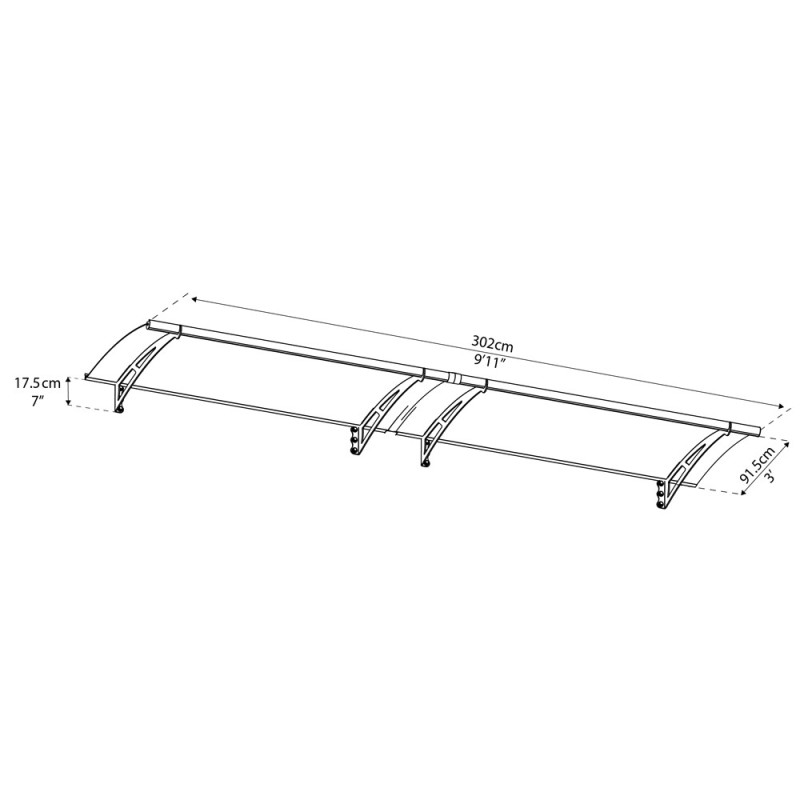 Marquise de porte Aquila gris foncé 302 x 91
