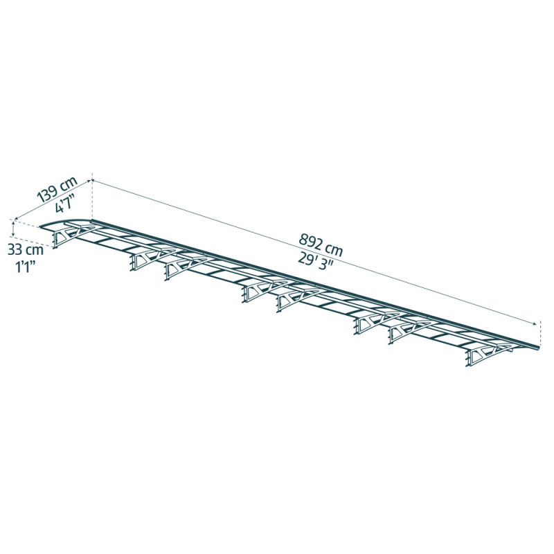 Marquise de porte Amsterdam gris foncé 890 x 140 cm CANOPIA