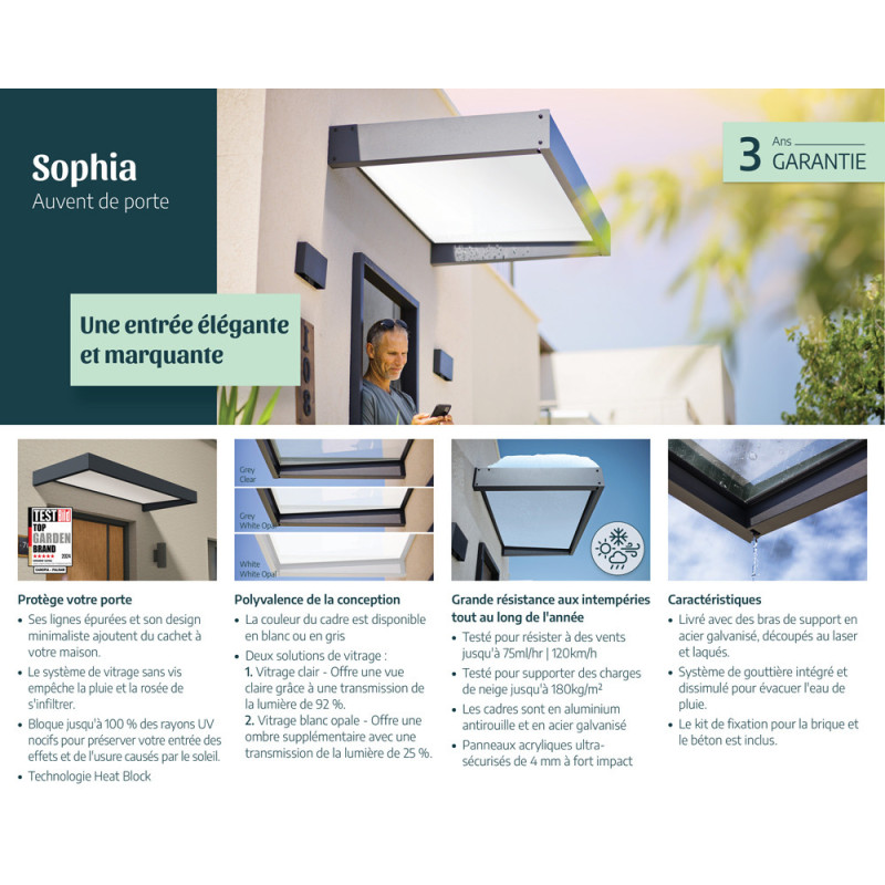 Marquise de porte Sophia gris foncé 215 x 95 cm CANOPIA