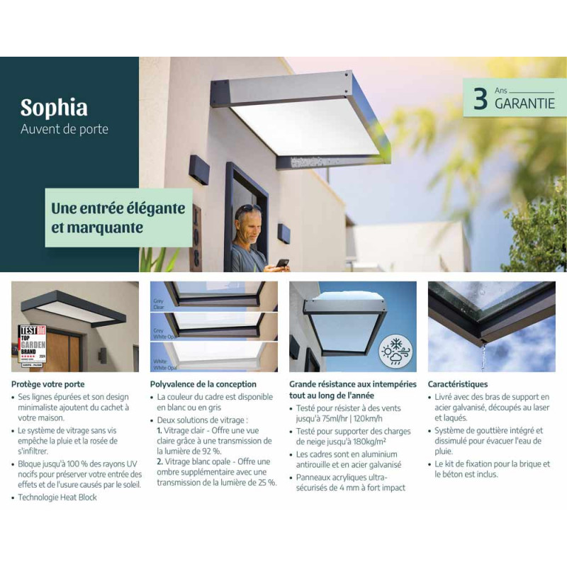 Marquise de porte Sophia blanche 160 x 95 cm CANOPIA