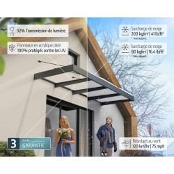 Marquise de porte Sophia XL gris foncé 565 x 140 cm CANOPIA