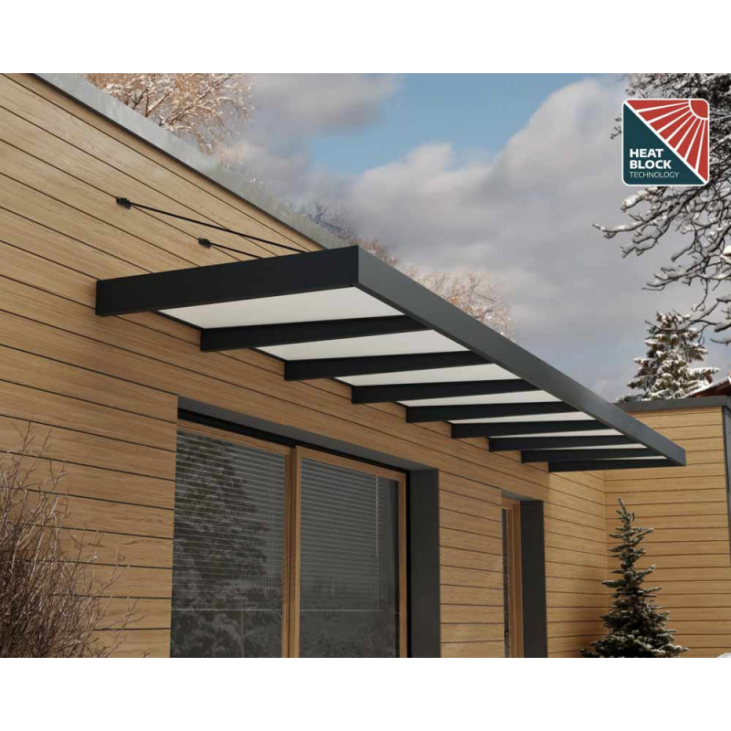 Marquise de porte Sophia XL gris foncé 750 x 140 cm CANOPIA