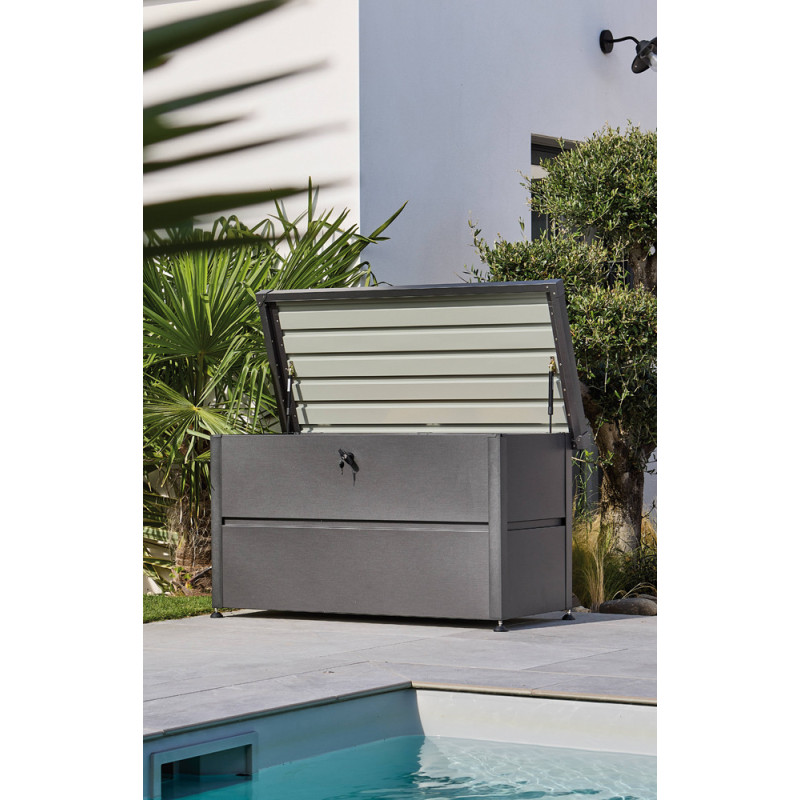Coffre de rangement en acier graphite 135 x 65 x 69 cm