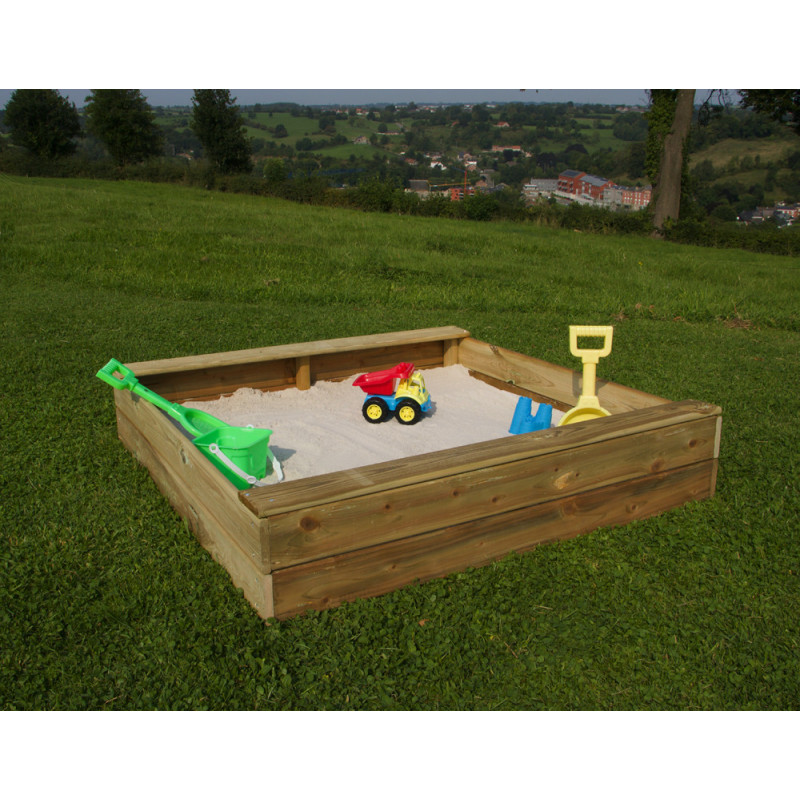 Bac à sable avec couvercle convertible 100 x 100 cm