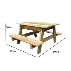 Table de jardin pique-nique avec bac à sable 99 x 89 x 50 cm