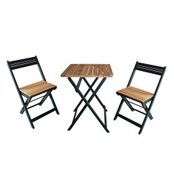 Ensemble bistro en bois d'acacia : 1 table et 2 chaises pliantes