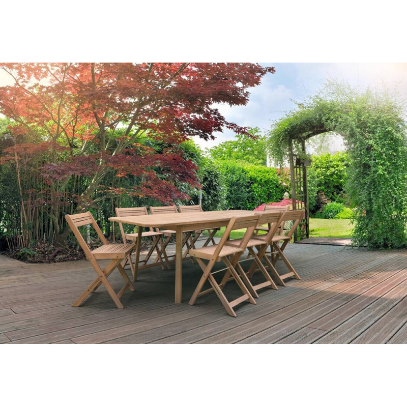 Ensemble de jardin Serena : 1 table et 8 chaises pliantes