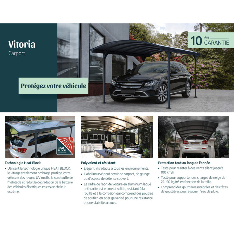 Carport en aluminium Vitoria gris foncé 9
