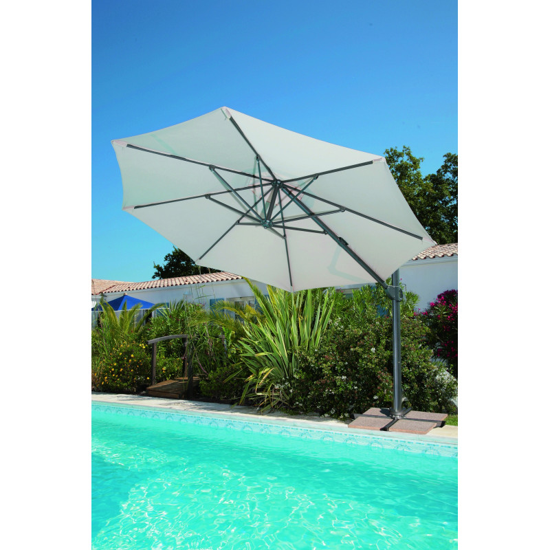 Parasol inclinable déporté écru avec manivelle Ø 350 cm