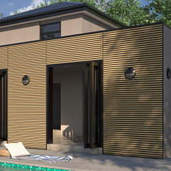 Lambris extérieur chêne clair et noir en acier 220 x 44 x 1