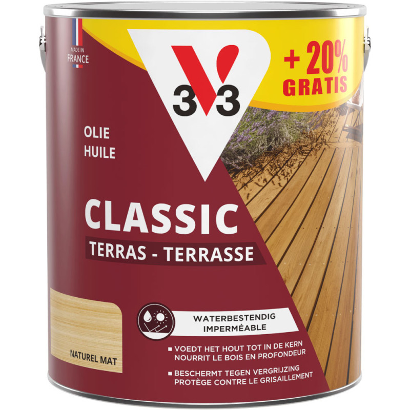 Huile Terrasse V33 incolore mate – Offre : 2,5 L + 0,5 L offerts | V33