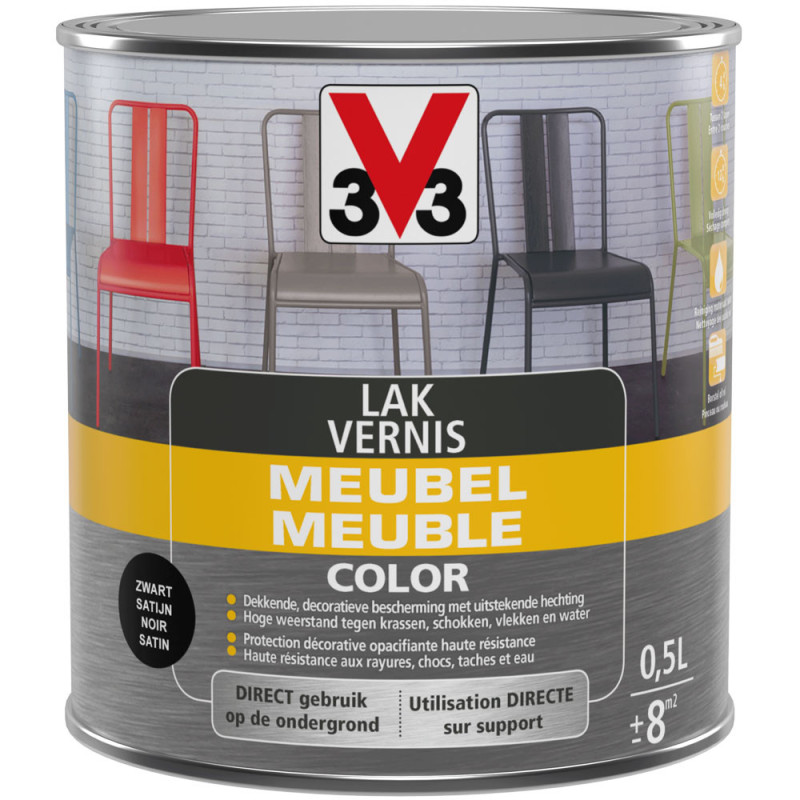Vernis Meuble Noir Satiné V33 0,5L – Rénovez Vos Meubles | V33