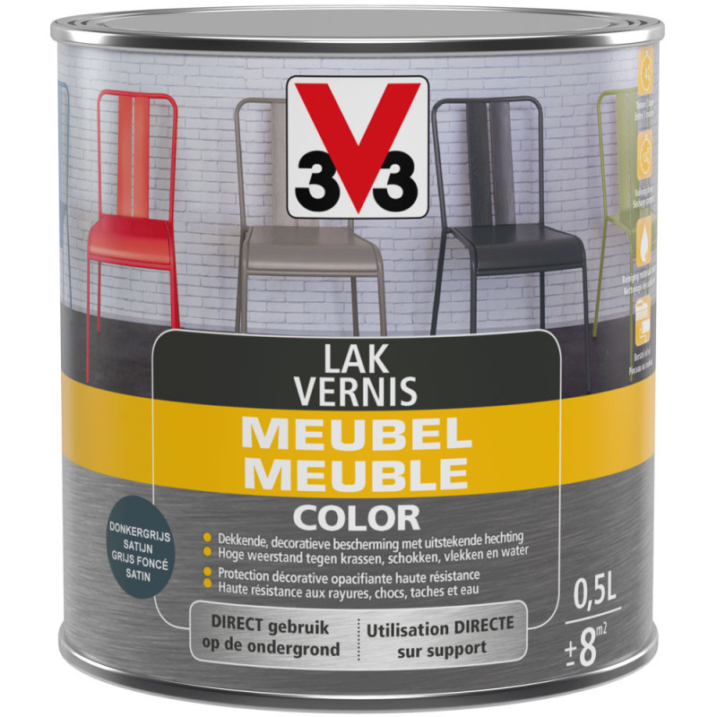 Vernis Meuble Gris Foncé Satiné 0,5L V33 – Rénovez vos meubles | V33