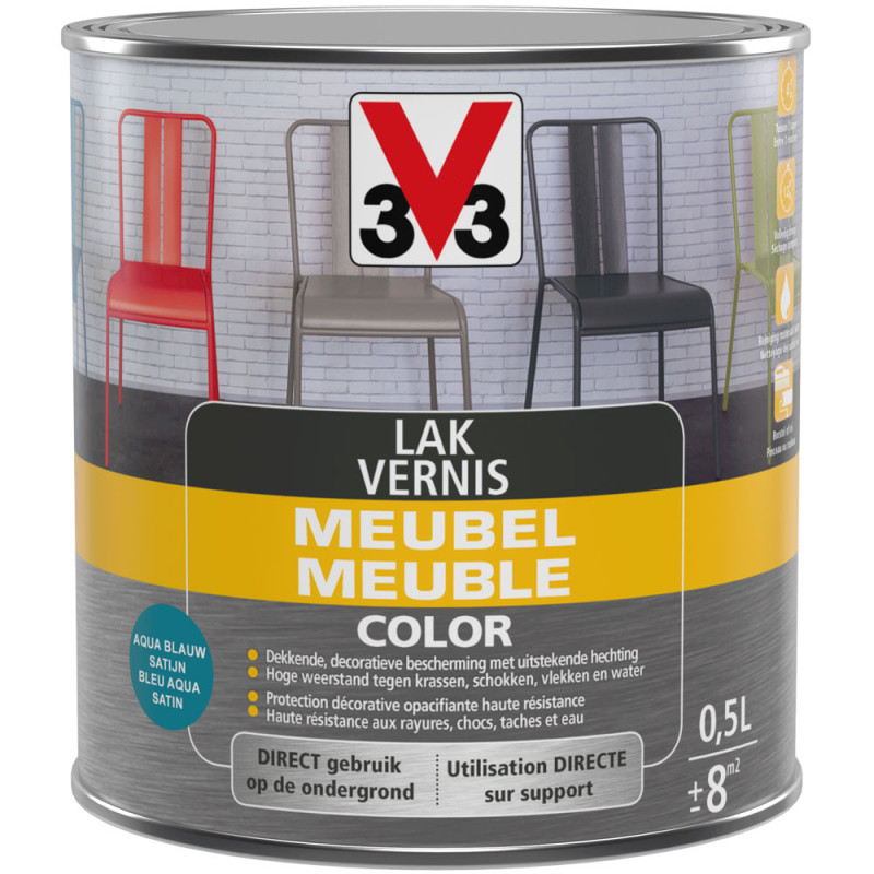 Vernis Meuble Bleu Aqua Satiné 0,5L V33 – Rénovez vos meubles | V33