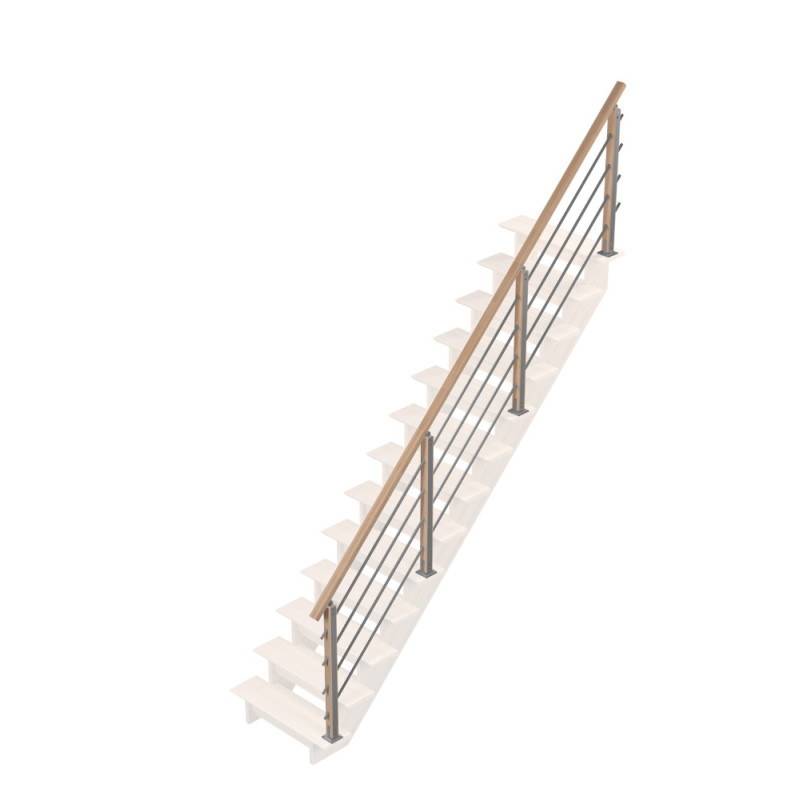 Rampe type H à balustres et tubes en aluminium pour escalier Bretagne droit SOGEM