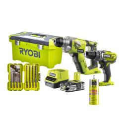 Pack Perceuse et Marteau Perforateur – Kit Pro Sans Fil | RYOBI