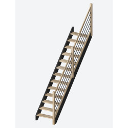 Escalier en chêne Liverpool droit avec rampe à balustres moulurés 280 x 82 cm SOGEM
