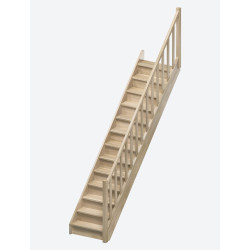 Escalier en chêne Milan droit avec rampe à balustres moulurés 280 x 82 cm SOGEM