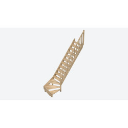 Escalier en chêne Provence 1/4 tournant bas droit avec rampe à balustres moulurés 275 x 84 cm SOGEM