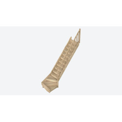 Escalier en chêne Provence 1/4 tournant bas droit avec rampe à balustres moulurés 275 x 84 cm SOGEM