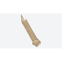 Escalier en chêne Provence 1/4 tournant bas gauche avec rampe à balustres moulurés 275 x 84 cm SOGEM