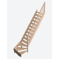 Escalier en hêtre Savoie 1/4 tournant bas droit avec rampe à balustres moulurés 275 x 84 cm SOGEM