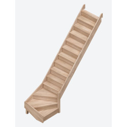 Escalier en hêtre Savoie 1/4 tournant bas droit 275 x 82 cm SOGEM