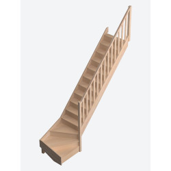 Escalier en hêtre Savoie 1/4 tournant bas droit avec rampe à balustres moulurés 275 x 84 cm SOGEM