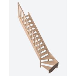 Escalier en hêtre Savoie 1/4 tournant bas gauche avec rampe à balustres moulurés 275 x 84 cm SOGEM
