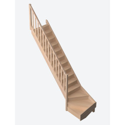 Escalier en hêtre Savoie 1/4 tournant bas gauche avec rampe à balustres moulurés 275 x 84 cm SOGEM