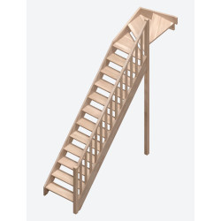 Escalier en hêtre Savoie 1/4 tournant haut droit avec rampe à balustres moulurés 275 x 84 cm SOGEM