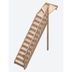 Escalier en hêtre Savoie 1/4 tournant haut droit avec rampe à balustres moulurés 275 x 84 cm SOGEM