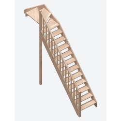Escalier en hêtre Savoie 1/4 tournant haut gauche avec rampe à balustres moulurés 275 x 84 cm SOGEM