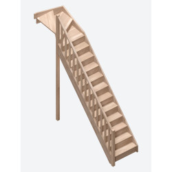 Escalier en hêtre Savoie 1/4 tournant haut gauche avec rampe à balustres moulurés 275 x 84 cm SOGEM