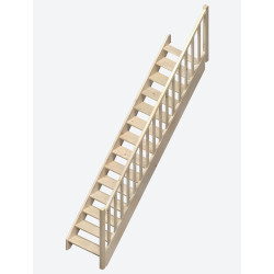 Escalier en sapin Jura droit avec rampe à balustres moulurés 275 x 84 cm SOGEM