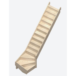 Escalier en sapin Jura 1/4 tournant bas droit avec rampe à balustres moulurés 275 x 82 cm SOGEM