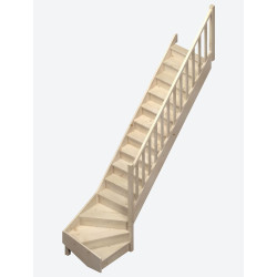 Escalier en sapin Jura 1/4 tournant bas droit avec rampe à balustres moulurés 275 x 84 cm SOGEM