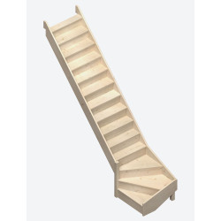 Escalier en sapin Jura 1/4 tournant bas gauche avec rampe à balustres moulurés 275 x 82 cm SOGEM
