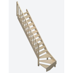Escalier en sapin Jura 1/4 tournant bas gauche 275 x 84 cm SOGEM