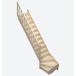 Escalier en sapin Jura 1/4 tournant bas gauche avec rampe à balustres moulurés 275 x 84 cm SOGEM