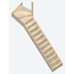 Escalier en sapin Jura 1/4 tournant haut droit avec rampe à balustres moulurés 275 x 84 cm SOGEM