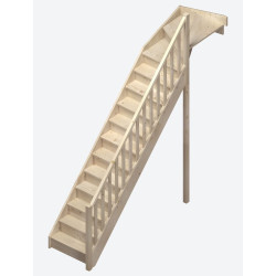 Escalier en sapin Jura 1/4 tournant haut droit avec rampe à balustres moulurés 275 x 84 cm SOGEM