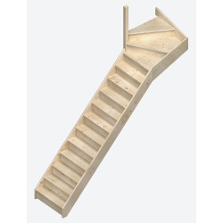 Escalier en sapin Jura 1/4 tournant haut gauche avec rampe à balustres moulurés 275 x 84 cm SOGEM