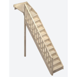Escalier en sapin Jura 1/4 tournant haut gauche avec rampe à balustres moulurés 275 x 84 cm SOGEM