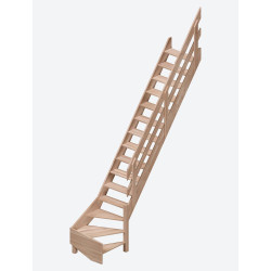 Escalier en hêtre Alsace 1/4 tournant droit avec rampe à lisses 320 x 73 cm SOGEM