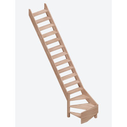 Escalier en hêtre Alsace 1/4 tournant gauche 320 x 70 cm SOGEM