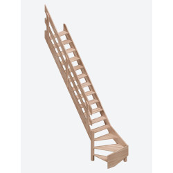 Escalier en hêtre Alsace 1/4 tournant gauche avec rampe à lisses 320 x 73 cm SOGEM
