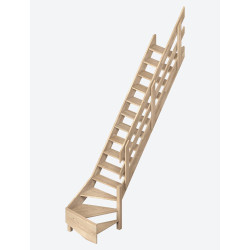 Escalier en chêne Ardennes 1/4 tournant droit avec rampe à lisses 320 x 73 cm SOGEM
