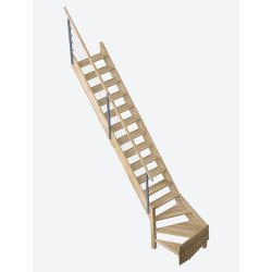 Escalier en chêne Ardennes 1/4 tournant gauche avec rampe à lisses 320 x 73 cm SOGEM