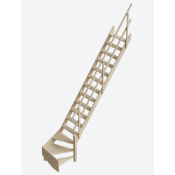 Escalier de meunier en sapin Cottage Junior+ 1/4 tournant droit avec rampe à lisses 320 x 67